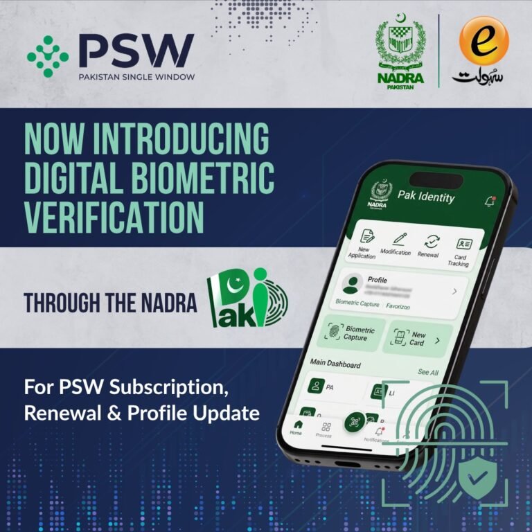 PSW integrates with NADRA’s PakID app for remote biometric verification